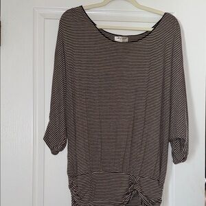 Max Studio dark brown and creamStriped 3/4 Sleeve Top